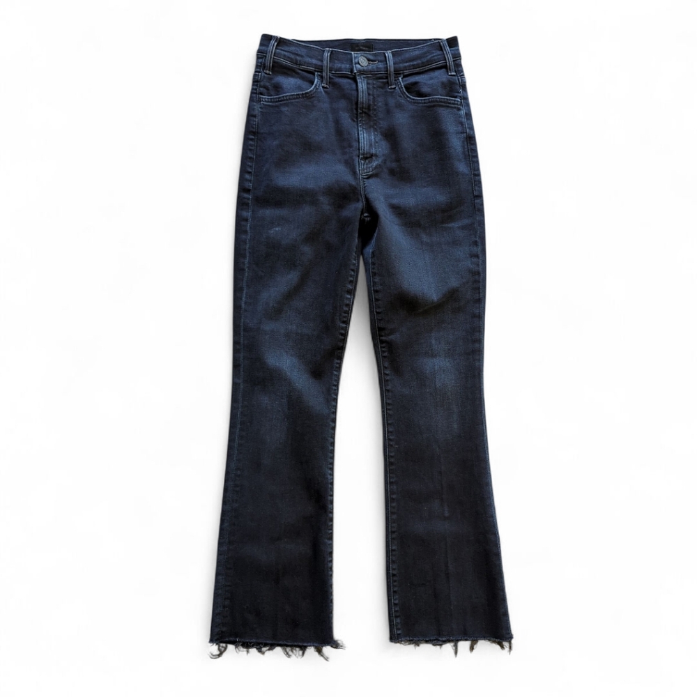 Mother Hustler Fray Jeans Sz‎ 27 Night in Paris Dark Blue Denim Raw Hem Flare - Picture 4 of 14